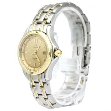 Pre Owned Omega Champagne 18K Yellow Gold and Stainless Steel Seamaster Women's Wristwatch 29MM
