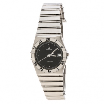 Pre Owned Omega Black Stainless Steel Constellation 396.1070.1 Women's Wristwatch 32 mm