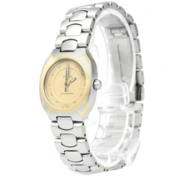 Pre Owned Omega Champagne Stainless Steel Seamaster Polaris Women's Wristwatch 21MM