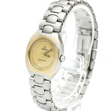 Pre Owned Omega Champagne Gold Plated Stainless Steel Seamaster Polaris Women's Wristwatch 22MM