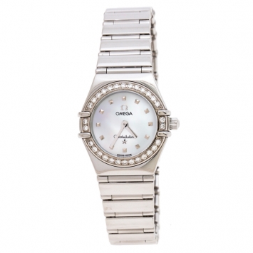 Pre Owned Omega Mother of Pearl Stainless Steel Diamonds My Choice Constellation 8951243 Women's Wristwatch 23 mm