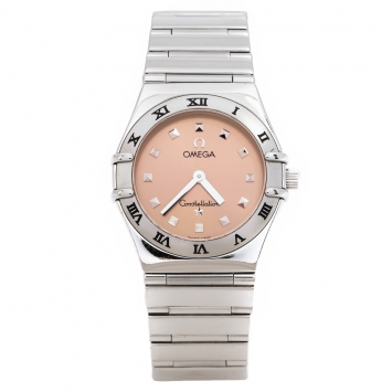 Pre Owned Omega Salmon Stainless Steel My Choice Constellation 795.1241 Women's Wristwatch 24 MM