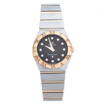 Pre Owned Omega Brown 18K Rose Gold Stainless Steel Diamond Constellation 123.20.27.60.63.001 Women's Wristwatch 27 mm