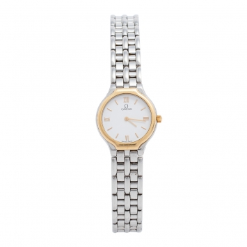 Pre Owned Omega White Two-Tone Stainless Steel DeVille 7950901 Women's Wristwatch 23 mm