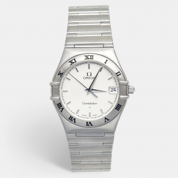 Pre Owned Omega Silver Stainless Steel Constellation 396.1201 Women's Wristwatch 33 mm