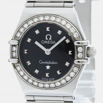 Pre Owned Omega Black Stainless Steel Constellation Quartz Women's Wristwatch 22 mm