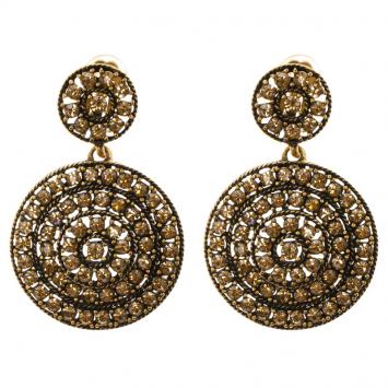 مملوكة مسبقًا Oscar de la Renta Brown Crystal Clip Earrings