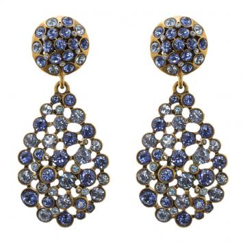 مملوكة مسبقًا Oscar de la Renta Blue Crystal Tear Drop Clip Earrings