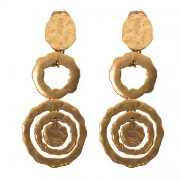 Pre Owned Oscar de la Renta Flat Circular Link Gold Tone Long Earrings
