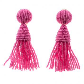 Pre Owned Oscar De La Renta Pink Beaded Tassel Clip-on Earrings