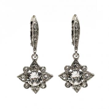 Pre Owned Oscar de la Renta Delicate Star Crystal Silver Tone Drop Earrings 