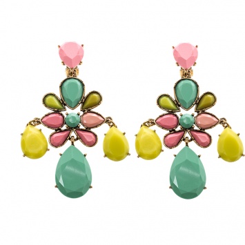 Pre Owned Oscar de la Renta Multicolor Resin Gold Tone Long Clip-on Earrings
