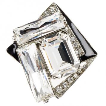 Pre Owned Oscar de la Renta Geometric Crystal Ring Size 56