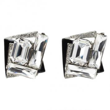 Pre Owned Oscar de la Renta Geometric Crystal Clip On Earrings