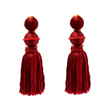 Pre Owned Oscar de la Renta Marsala Red Silk Tassel Gold Tone Clip-on Earrings