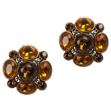 Pre Owned Oscar De La Renta Crystal Button Earrings