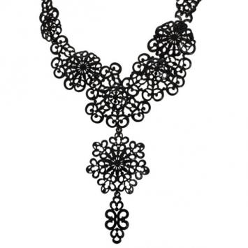 Pre Owned Oscar De La Renta Black Coated Filigree Necklace