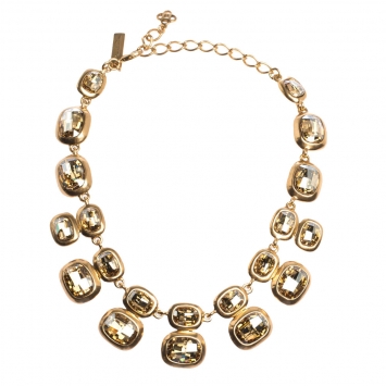 Pre Owned Oscar de la Renta Crystal Embellished Gold Tone Necklace