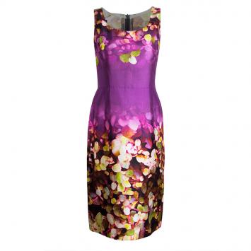 Pre Owned Oscar De La Renta Multicolor Digital Floral Print Sleeveless Dress L