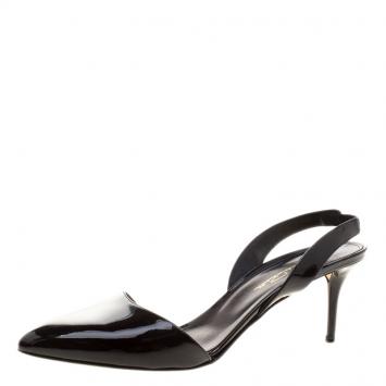 Pre Owned Oscar De La Renta Black Patent Leather Samie Slingback Sandals Size 39