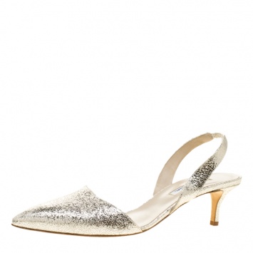 Pre Owned Oscar De La Renta Metallic Silver Crackled Leather Samie Slingback Sandals Size 40.5