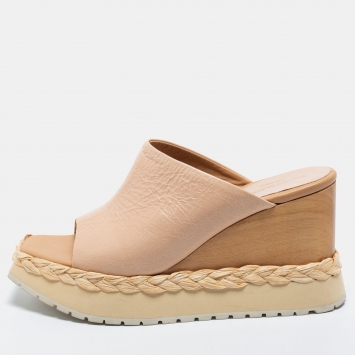 Pre Owned Paloma Barceló Beige Leather Wedge Platform Mules Size 39
