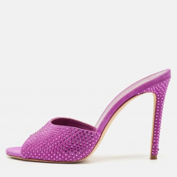 Stuart Weitzman Pink Suede Dazzle 75 Embellished Mules Size