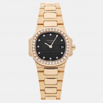Pre Owned Patek Philippe Black 18k Yellow Gold Nautilus 4700/003J Quartz Women's Wristwatch 27 mm
