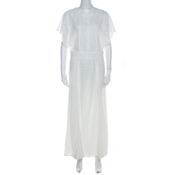 Pre Owned Paul and Joe Cream Multi Lace Tulle Paneled Maxi Dress M