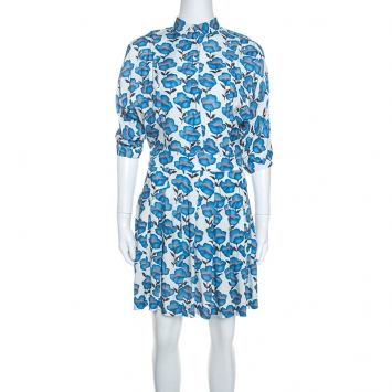 Pre Owned Paul and Joe Blue Floral Print Pleated Skirt Dress S