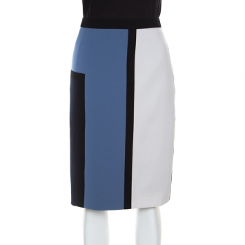 Pre Owned Paule Ka Colorblock Crepe Fitted Pencil Skirt L