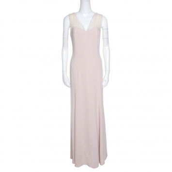 Pre Owned Paule Ka Blush Pink Tulle Strap Bow Detail Sleeveless Gown XL