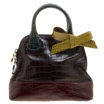 Pre Owned Paule Ka Multicolor Croc Embossed Leather Bow Satchel 