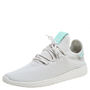 Pre Owned Pharrell Williams X adidas White/Green Tennis HU Low Top Sneakers Size 41.5