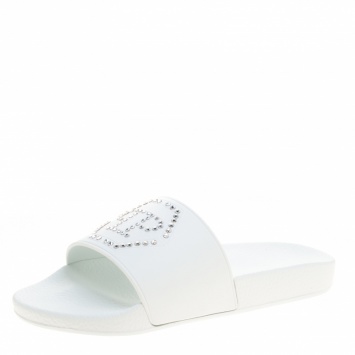 Pre Owned Philipp Plein White Croisette Gummy Pool Flat Slides Size 40