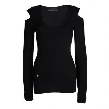 Pre Owned Philipp Plein Black Merino Wool Knit Cold Shoulder Detail Sweater M