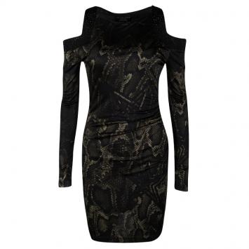 Pre Owned Philipp Plein Couture Limited Edition Snake Skin Print Ruched Cold Shoulder Dress M