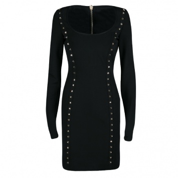 Pre Owned Philipp Plein Couture Black Studded Long Sleeve Bodycon Majesty Dress L