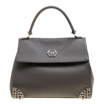 Pre Owned Philipp Plein Grey Leather Pretender Satchel