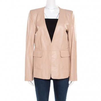 Pre Owned Philosophy Beige Leather Structured Power Shoulder Serafini Blazer M