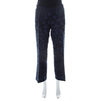 Pre Owned Philosophy di Alberta Ferretti Navy Blue & Black Jacquard Trousers L