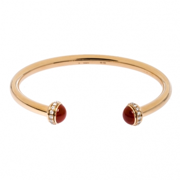 Pre Owned Piaget Possession 18K Rose Gold Diamond Paved Carnelian Open Cuff Bracelet 16 cm