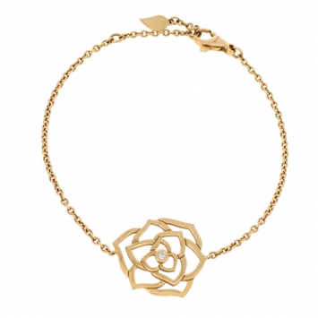 Pre Owned Piaget Diamond Rose Motif 18K Yellow Gold Chain link Bracelet