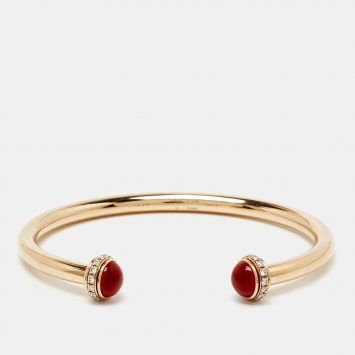 Pre Owned Piaget Possession Carnelian Diamonds 18k Rose Gold Open Cuff Bracelet 16