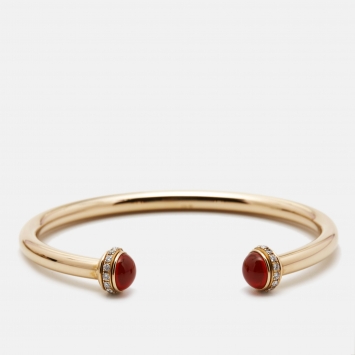 Pre Owned Piaget Possession Diamond Carnelian 18k Rose Gold Open Cuff Bracelet 16