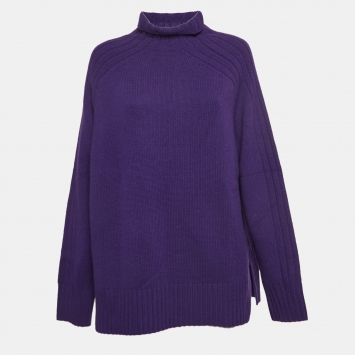 Pre Owned Polo Ralph Lauren Purple Wool Rib Knit Turtleneck Sweater L