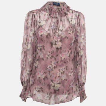 Pre Owned Polo Ralph Lauren Pink Floral Print Silk Freaky Long Sleeve Shirt M