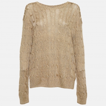 Pre Owned Polo Ralph Lauren Metallic Gold Cable Knit Sweater XL