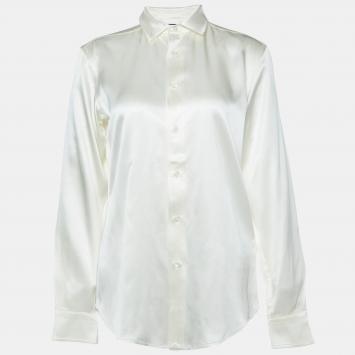 Pre Owned Polo Ralph Lauren Cream Silk Satin Buttoned Up Shirt S