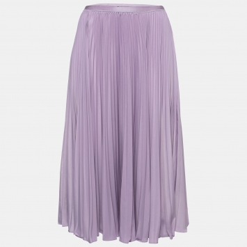 Pre Owned Polo Ralph Lauren Purple Satin Plisse Pleated Skirt L